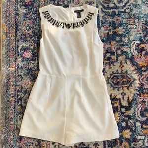 White Romper with Black Jeweled neck